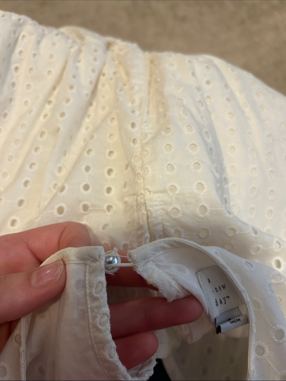 A New Day 100% Cotton Eyelet Cottagecore Midi Dress Puff Half Sleeves Off-White - Picture 12 of 12